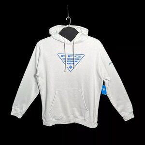 Columbia Men's Fleece Pullover Hoodie Size LT Gray/Blue PFG Logo Front Sweater